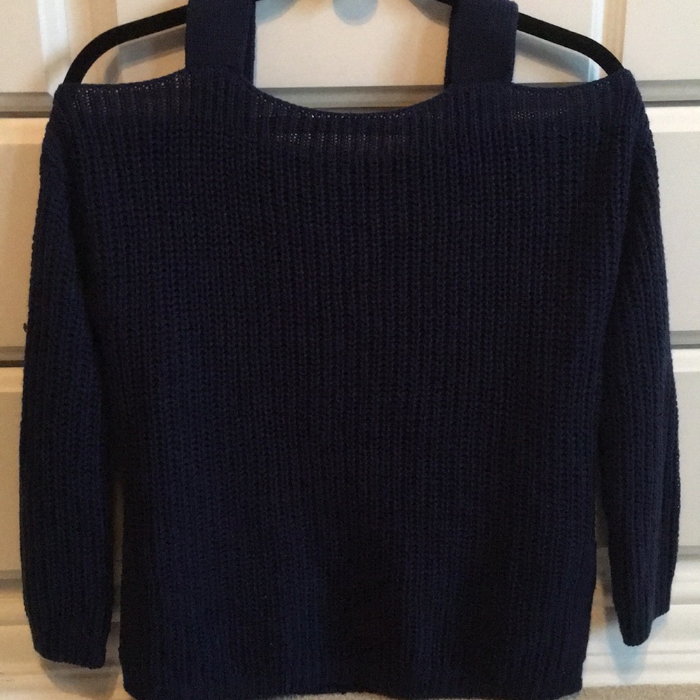 Navy Blue Cold Shoulder Sweater